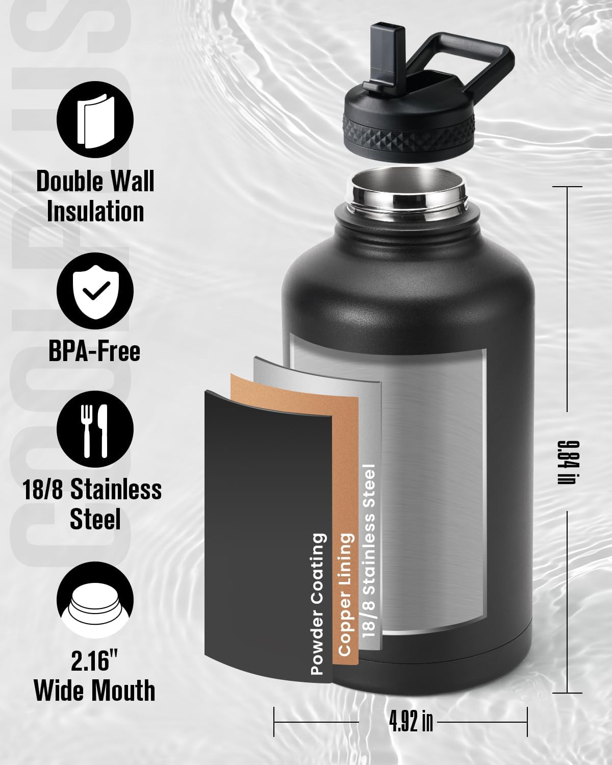 64 oz Stainless Steel Water Bottle With Sleeve
