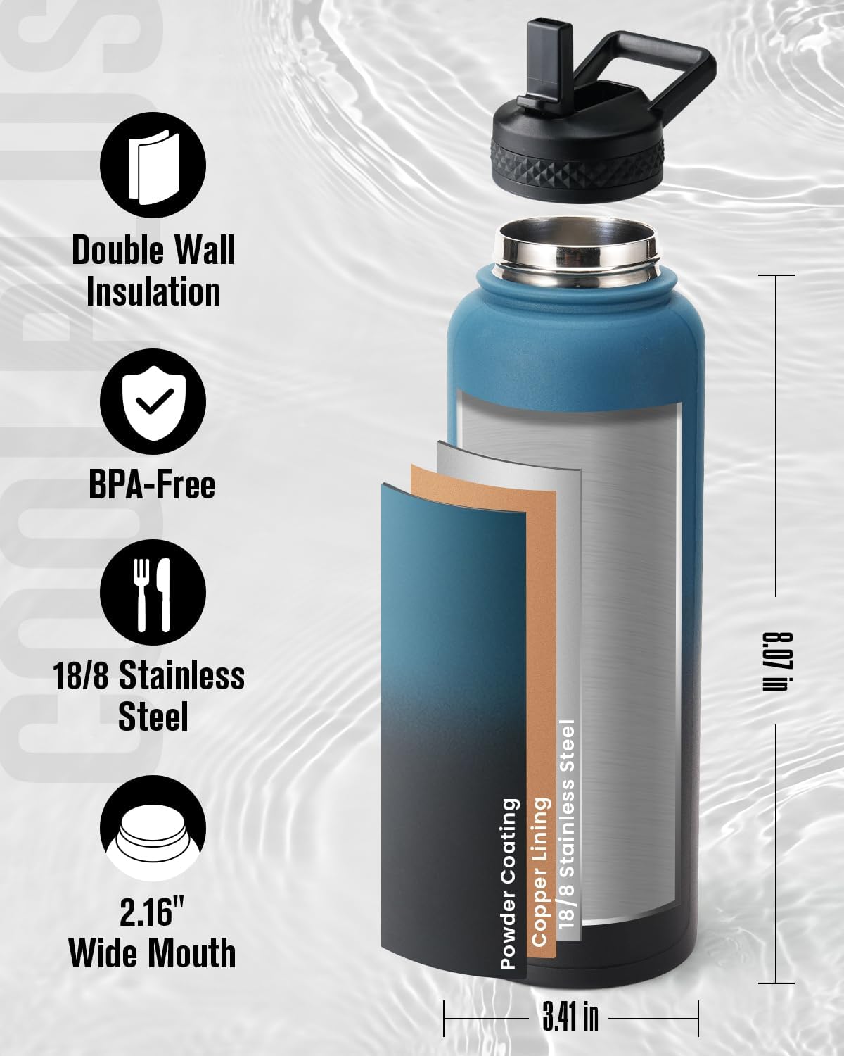 40 oz Stainless Steel Water Bottle With Sleeve