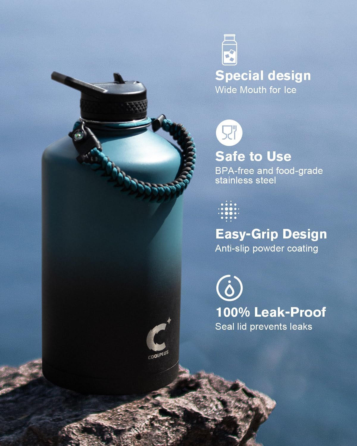 128 oz Insulated Water Bottle with Paracord