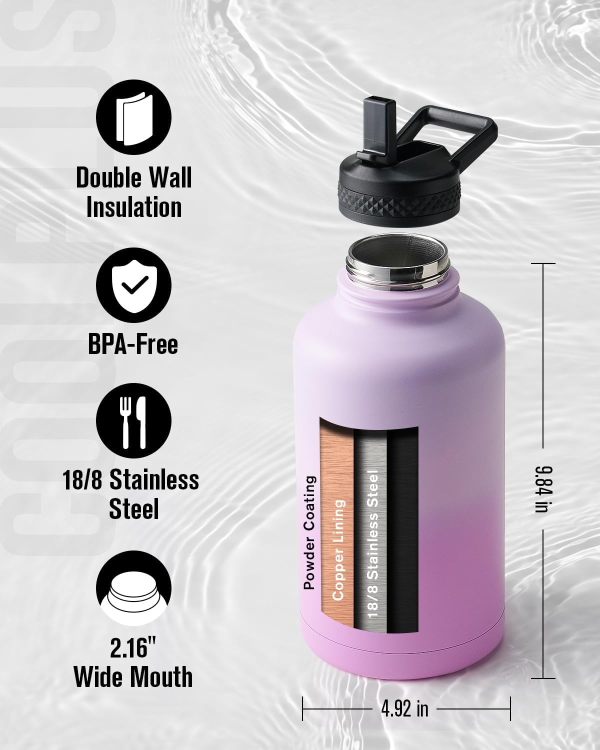 64 oz Stainless Steel Water Bottle With Sleeve