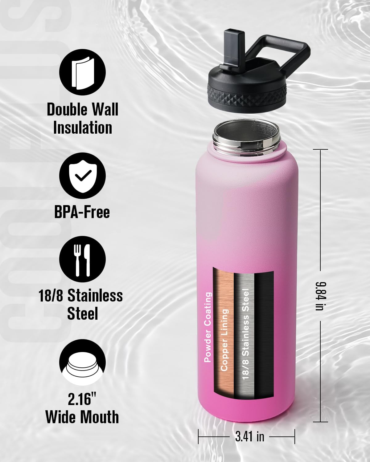 40 oz Stainless Steel Water Bottle With Sleeve