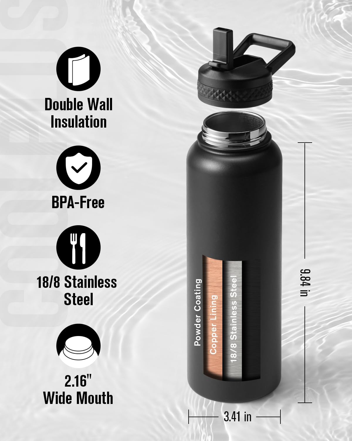 40 oz Stainless Steel Water Bottle With Sleeve
