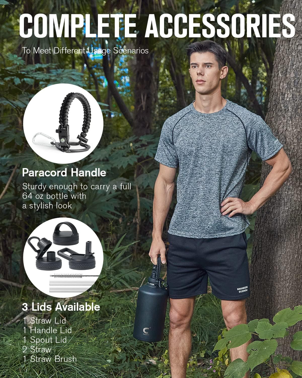 128 oz Insulated Water Bottle with Paracord