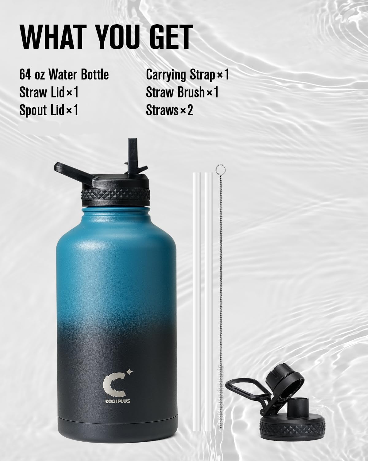 64 oz Insulated Water Bottle With Straw