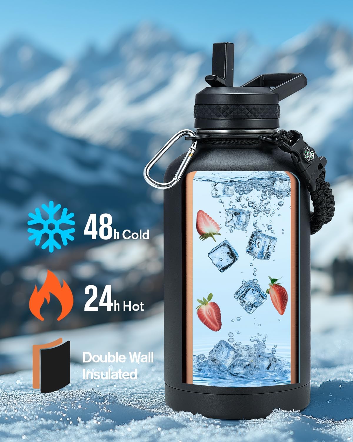 64 oz Insulated Water Bottle with Paracord