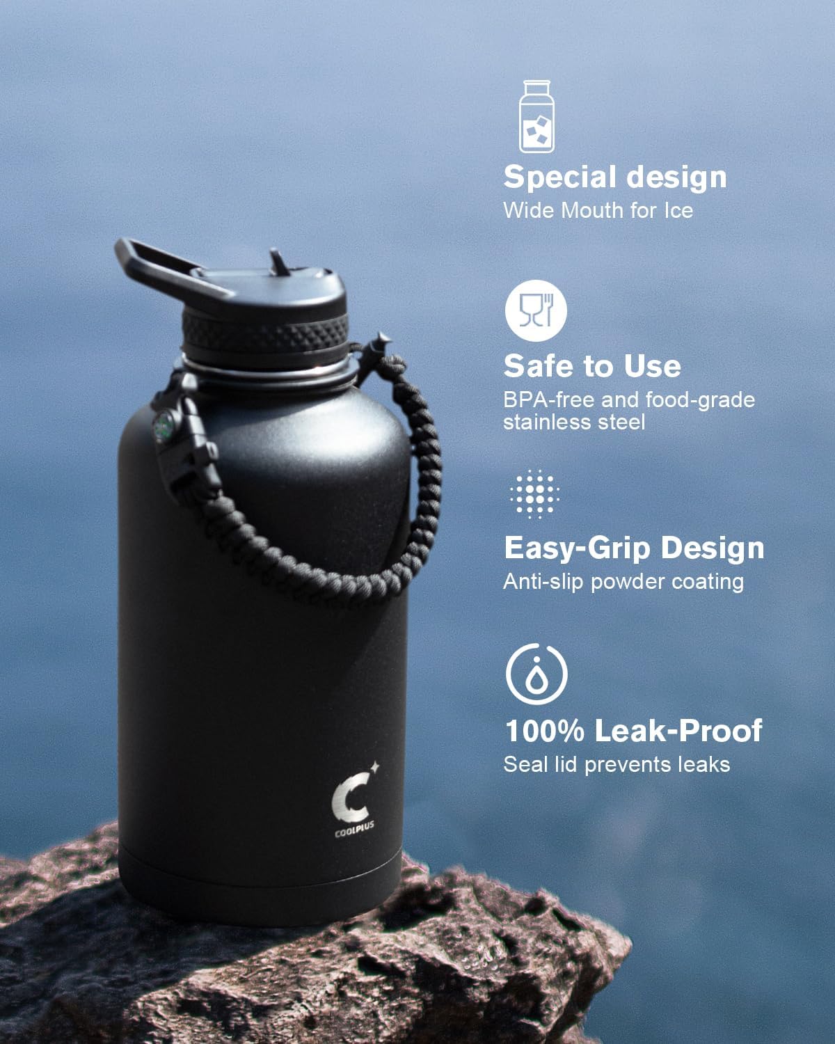 64 oz Insulated Water Bottle with Paracord