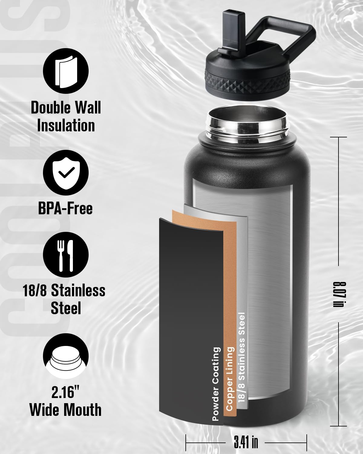 32 oz Stainless Steel Water Bottle With Sleeve