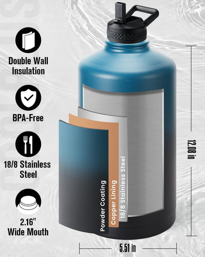 128 oz Stainless Steel Water Bottle With Sleeve