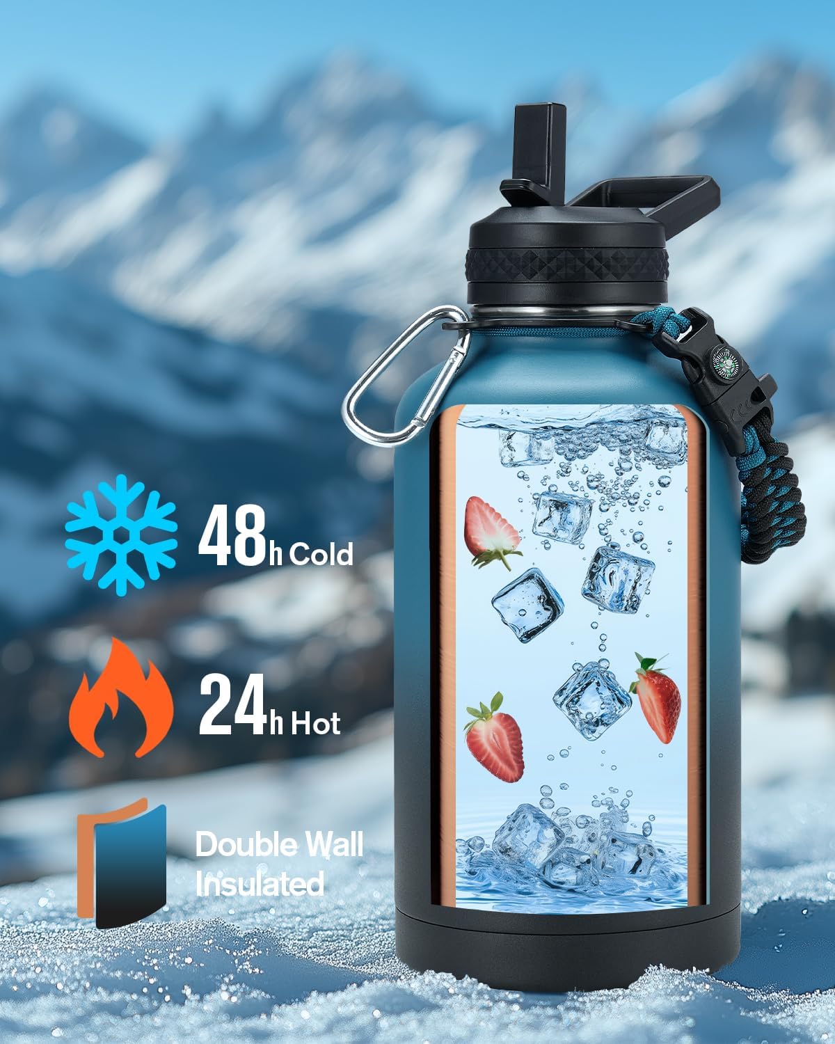 64 oz Insulated Water Bottle with Paracord